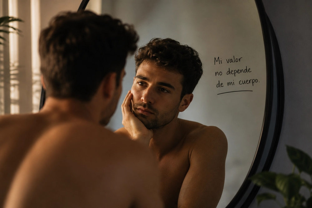 Hombre reflexionando sobre su autoestima e imagen corporal