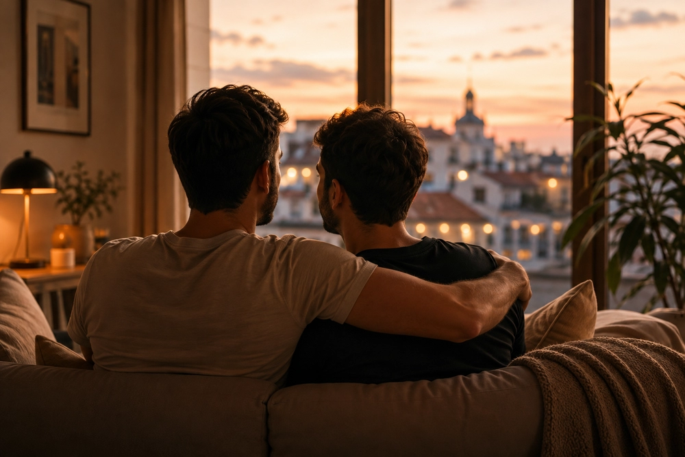Pareja de hombres compartiendo un momento de cercanía