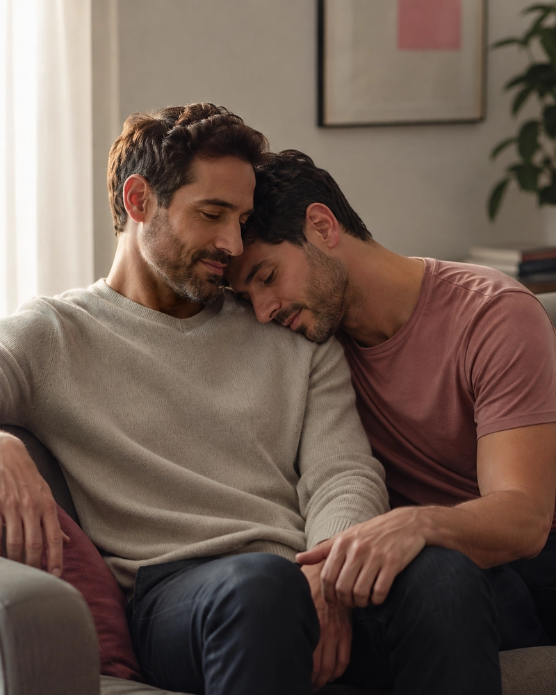 Dos hombres compartiendo un momento de cercanía e intimidad
